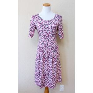 Land's End pink floral print fit and flare drop waist dress